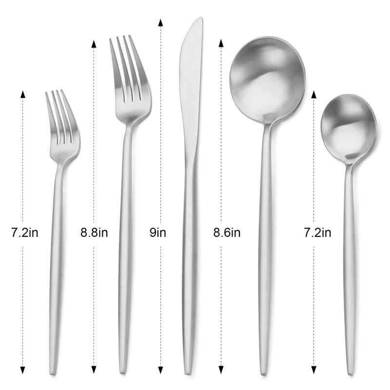 Bettlife Matte Silver Silverware Set, Stainless Steel Satin Finish, Flatware Cutlery Set for 4, 20-Piece Spoons and Forks Kitchen Utensil Set, Dishwasher Safe (Matte Silver, 20 P) - Image 2
